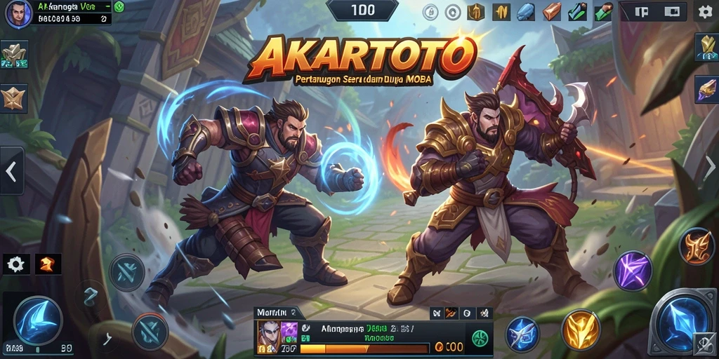 Gameplay MOBA yang intens dan mendebarkan dalam AKARTOTO.