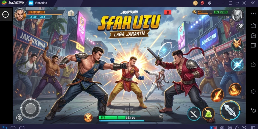 Gameplay JAKARTAWIN menampilkan aksi pertarungan yang intens dan mendebarkan.