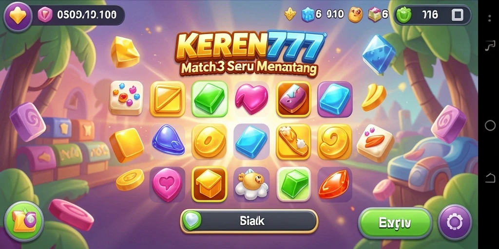 Tampilan gameplay KEREN777 yang menampilkan pencocokan warna untuk menyelesaikan level.