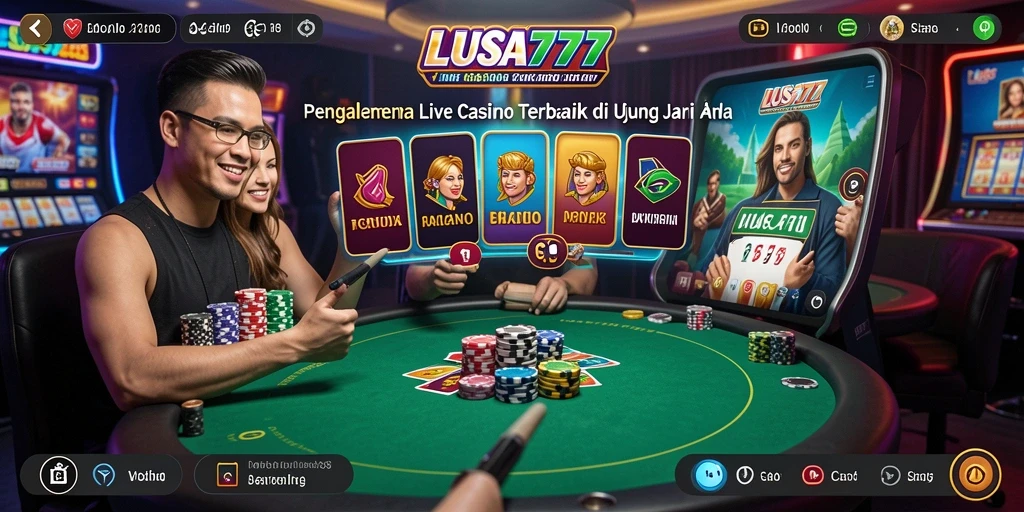 Screenshot LUSA777 menampilkan dealer langsung dan pemain aktif dalam permainan seru.