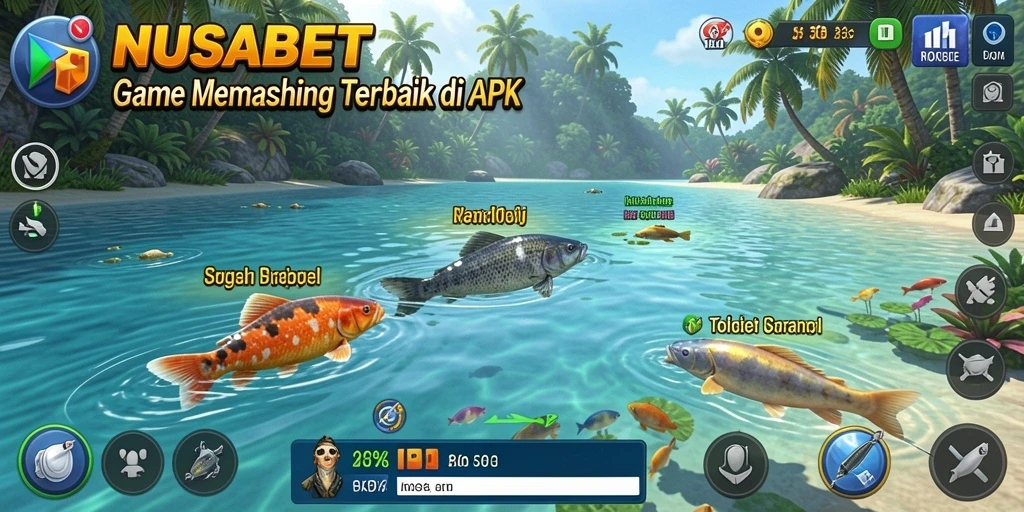 Tampilan gameplay NUSABET yang menampilkan aksi memancing seru.