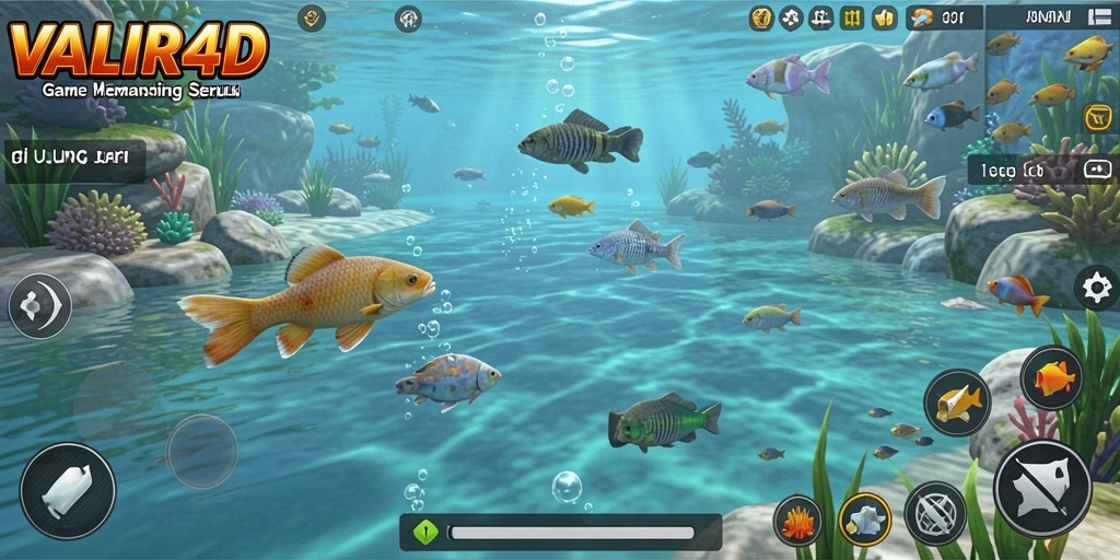 Tampilan gameplay VALIR4D yang menampilkan suasana memancing yang mendebarkan.